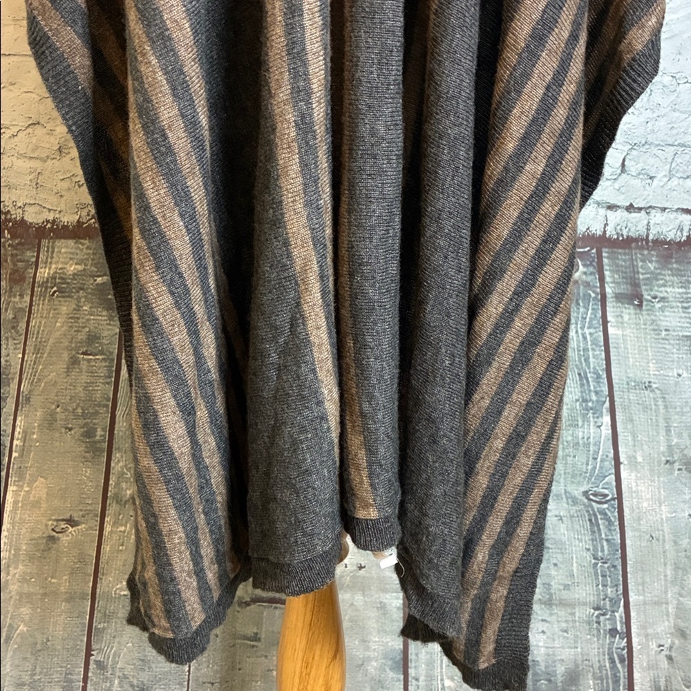 Cashmere Poncho Cape Scarf Gray Tan Stripe Boho Western 100% Cashmere Handmade - Picture 11 of 16